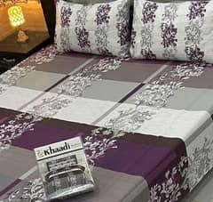 3 Pcs Cotton Mix Printed Double Bedsheet