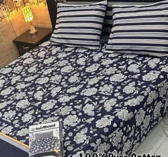 3 Pcs Cotton Printed Double Bedsheet