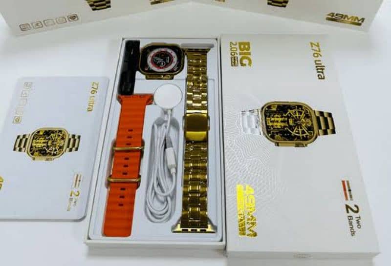 Newest Z76 ULTRA SMARTWATCH 49MM FULL HD DISPLAY DUAL STRAPS WITH GOLD 4