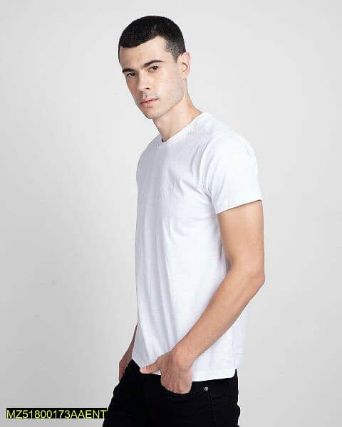 1 pc Men's stitched Round Neck T-shirt, White 0