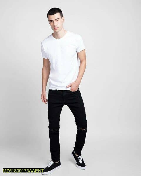 1 pc Men's stitched Round Neck T-shirt, White 1