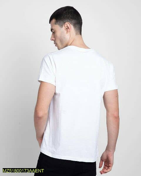 1 pc Men's stitched Round Neck T-shirt, White 3