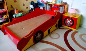 Kids Car-Themed Single Bed with Side Table 0