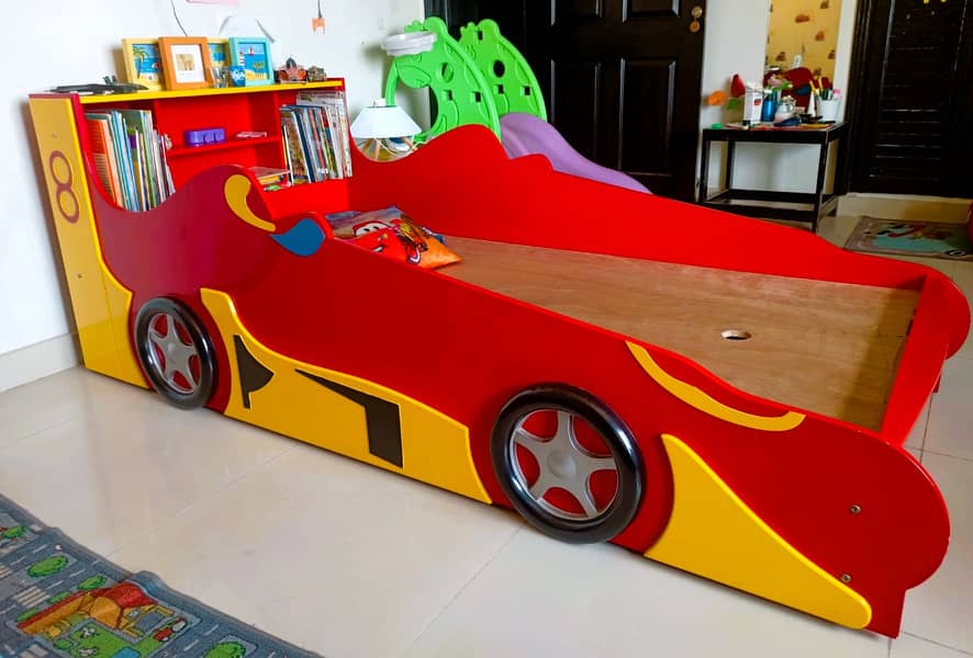 Kids Car-Themed Single Bed with Side Table 2