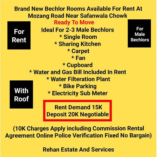 New Bechlor Rooms For Rent On Mozang Road Near Safanwala Chowk 0