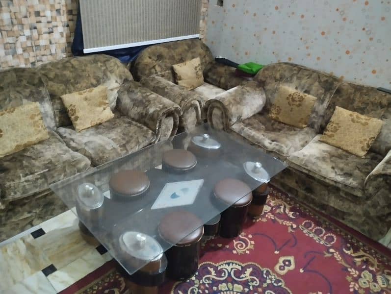 11 seater luxury sofa with  1 center  table with 4 table stools 8