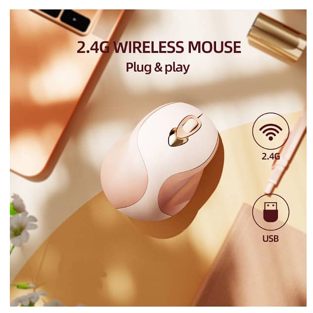 INPHIC Wireless M8 Mouse Light Pink,  2.4G USB Rechargeable. 5