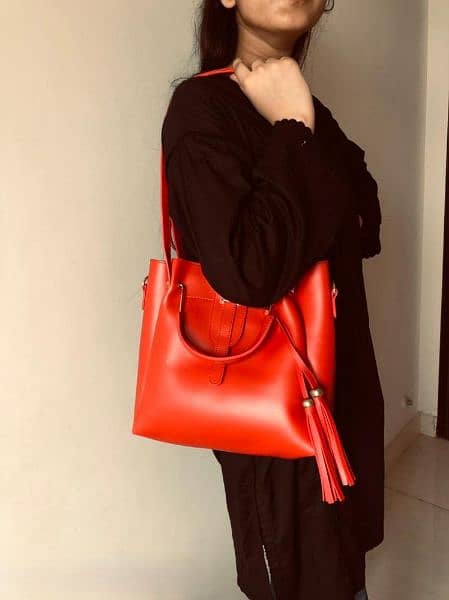 3 Pcs Women's PU Leather Handbag,
Red 1