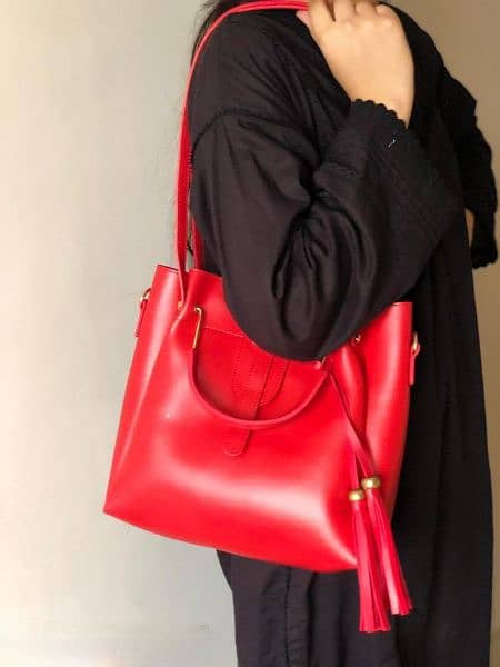 3 Pcs Women's PU Leather Handbag,
Red 3
