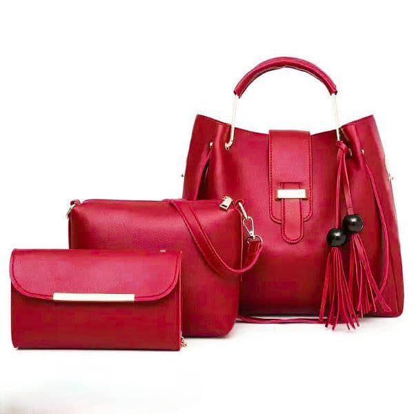 3 Pcs Women's PU Leather Handbag,
Red 0