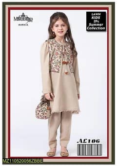 Girl's Lawn Embroidered Shirt And Trouser Suit