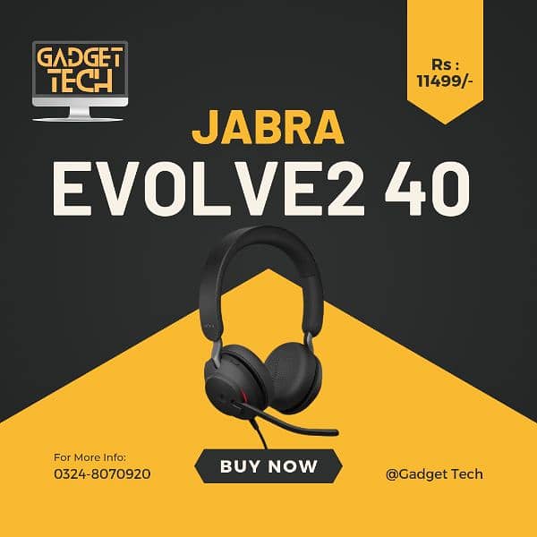 Jabra Evolve2 40 Noise Cancellation Microphone Headset USB-A 1