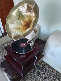 Gramophone with Golden Horn to Play 78 RPM Records. Video Available