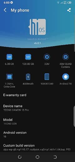 techno camel 15 pro 6gb 128 GB condition 10 by 8 exchange possible 0