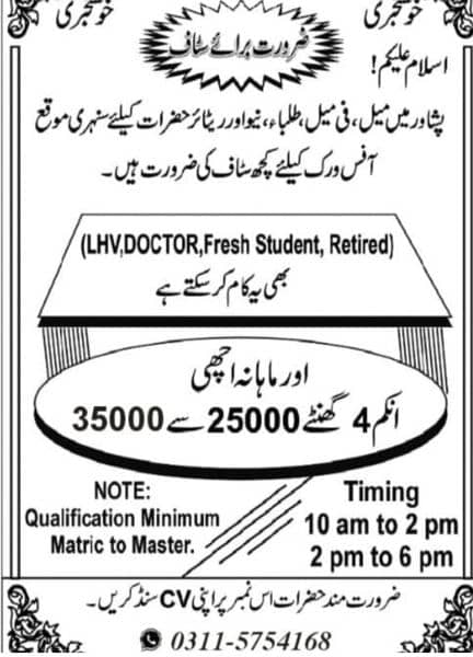 office work male and female staff required 0