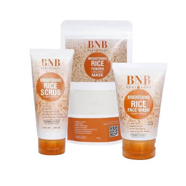 BNB Brightening Glow Kit with Rice Scrub, Face Wash, and Mask. 2