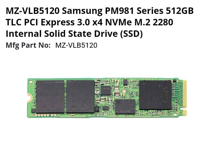 MZ-VLB5120 Samsung PM981 Series 512GB TLC PCI Express 3.0 x4 NVMe M. 2 4