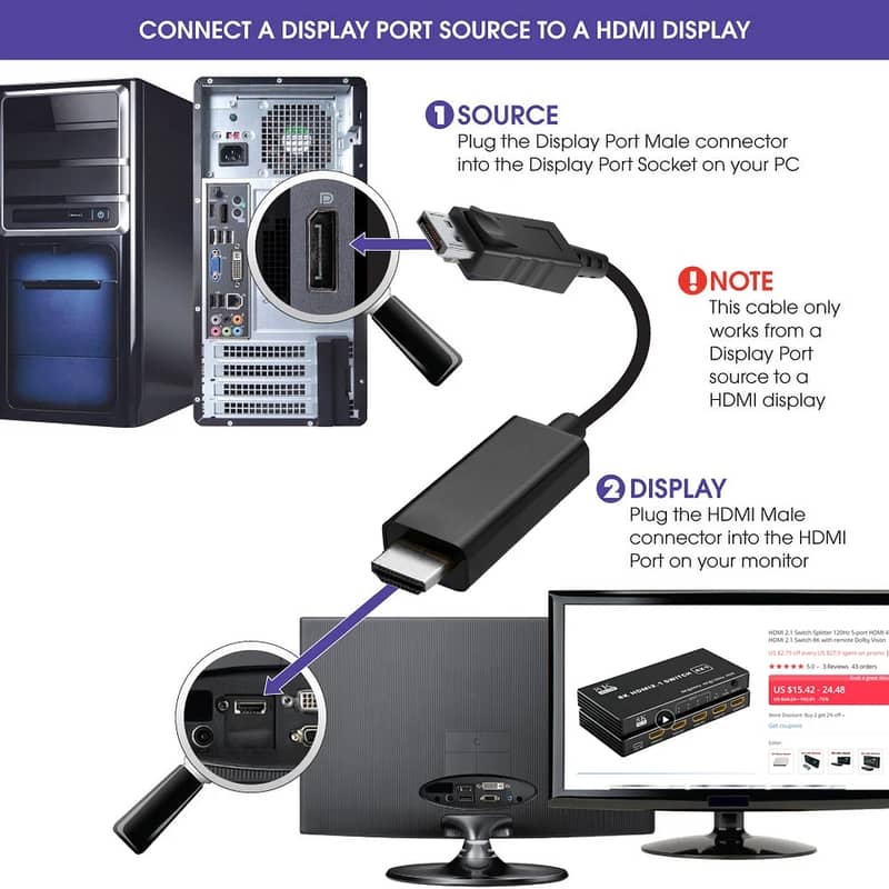 Display Port to HDMI converter cable 4