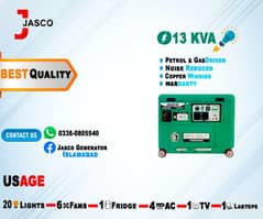 Jasco Generator from 9  kva with Sound Proof Canopy