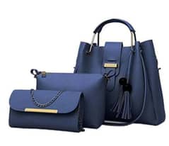 3 Pcs Women's Leather Plain Handbag 0