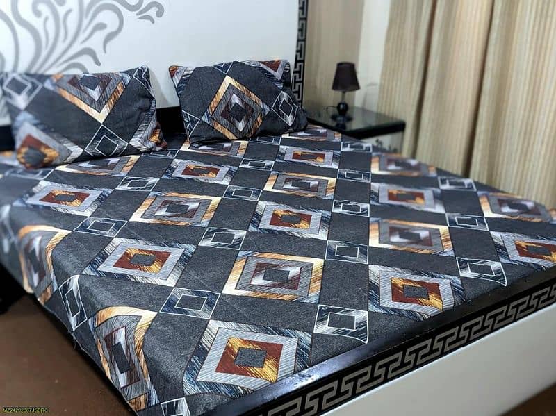 3 Pc crystal cotton printed double Bedsheets 1