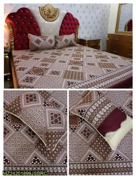 3 Pc crystal cotton printed double Bedsheets 10
