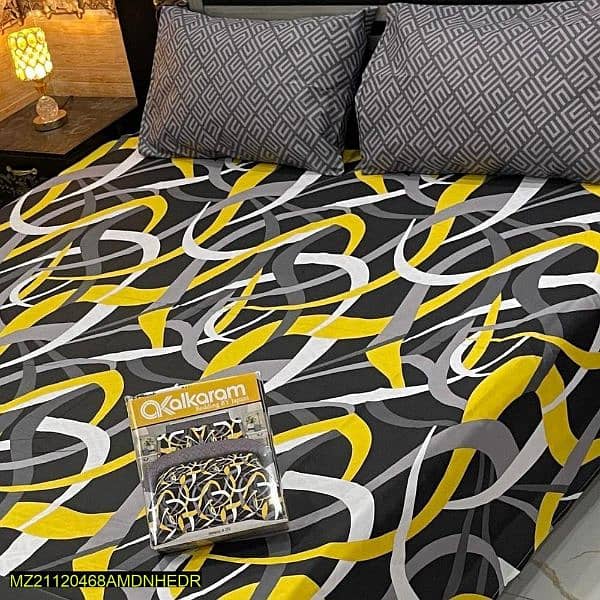 3 Pc crystal cotton printed double Bedsheets 15