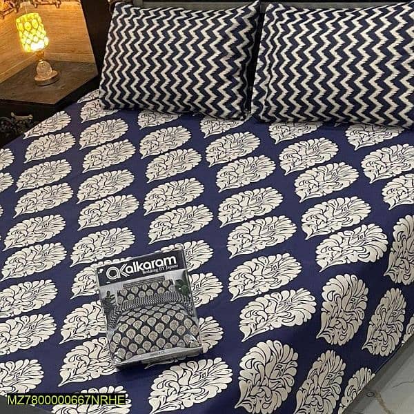 3 Pc crystal cotton printed double Bedsheets 17
