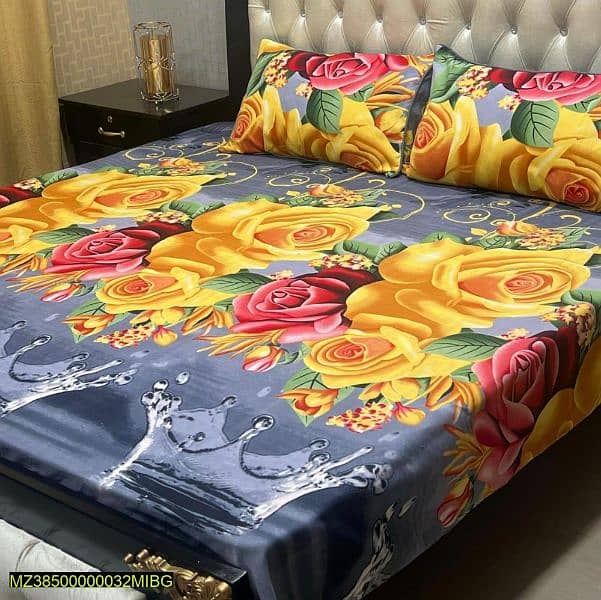 3 Pc crystal cotton printed double Bedsheets 19