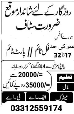 urgent staff required office based work part time and full time