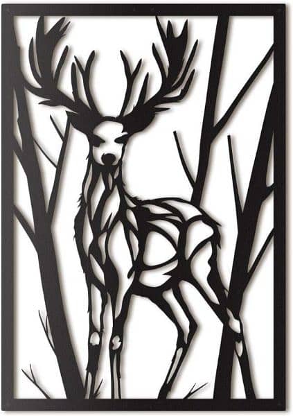 Deer Art Wall Hanging Decorations Mdf Wood Material Black Color 1