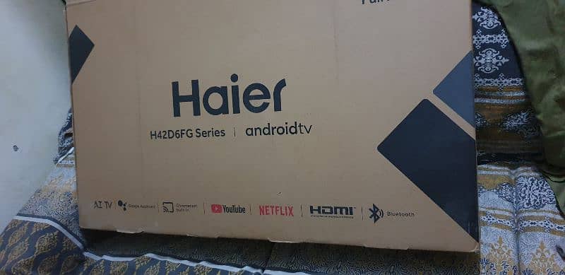 Haier 42 inches android led with original remote box stand packing 4