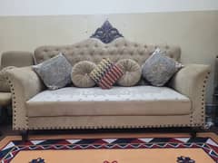 7 Seater SofaSet, Beige, Offwhite and Light Brown with Royal High Back