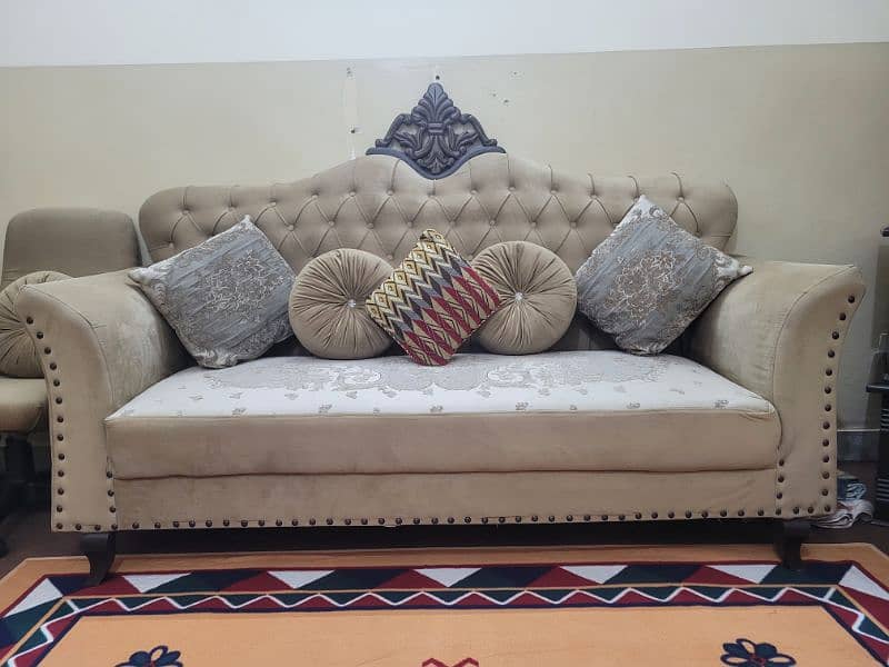 7 Seater SofaSet, Beige, Offwhite and Light Brown with Royal High Back 0