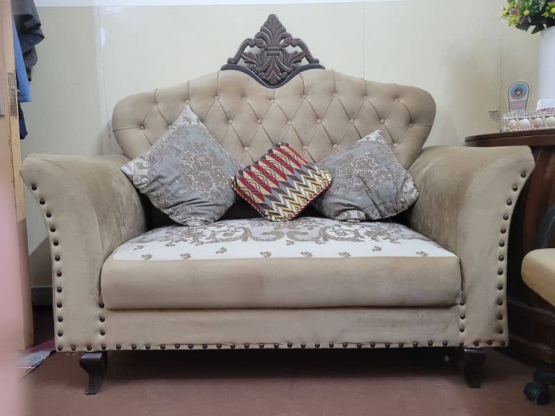 7 Seater SofaSet, Beige, Offwhite and Light Brown with Royal High Back 1
