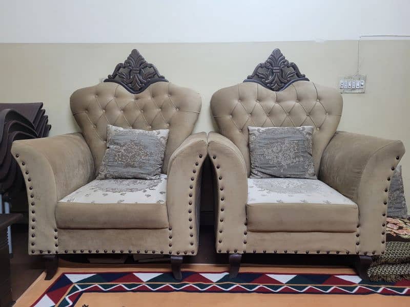 7 Seater SofaSet, Beige, Offwhite and Light Brown with Royal High Back 2