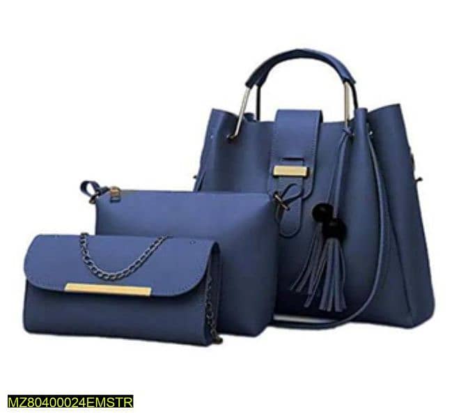 3 PCs women's Pu Leather plain handbag 0