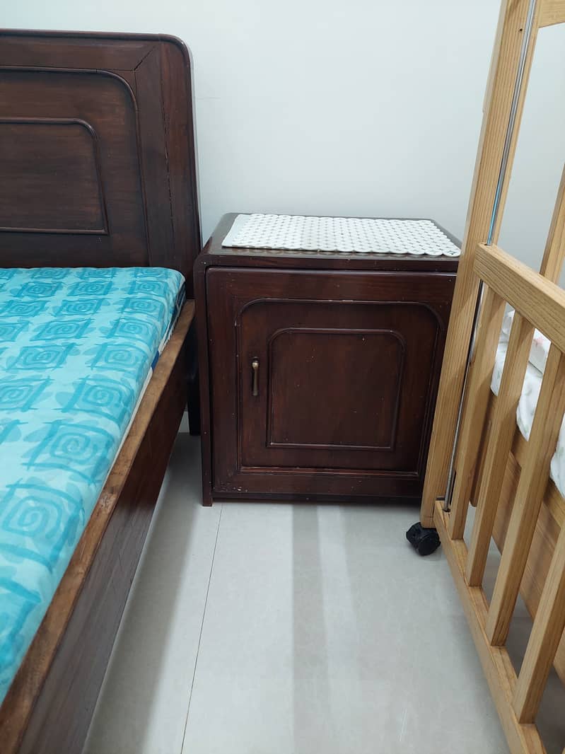 Wooden bed, diamond mattress and two side tables 1