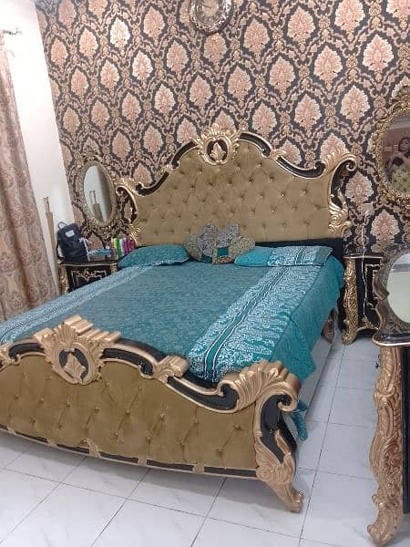 wooden black and golden bed with skin velvet 2