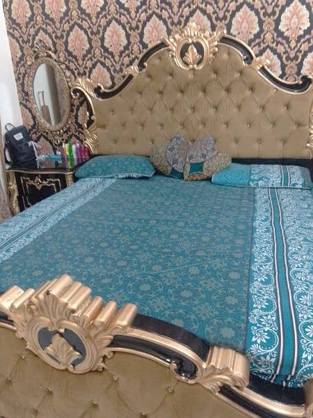 wooden black and golden bed with skin velvet 3