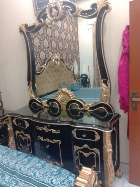 wooden black and golden bed with skin velvet 4