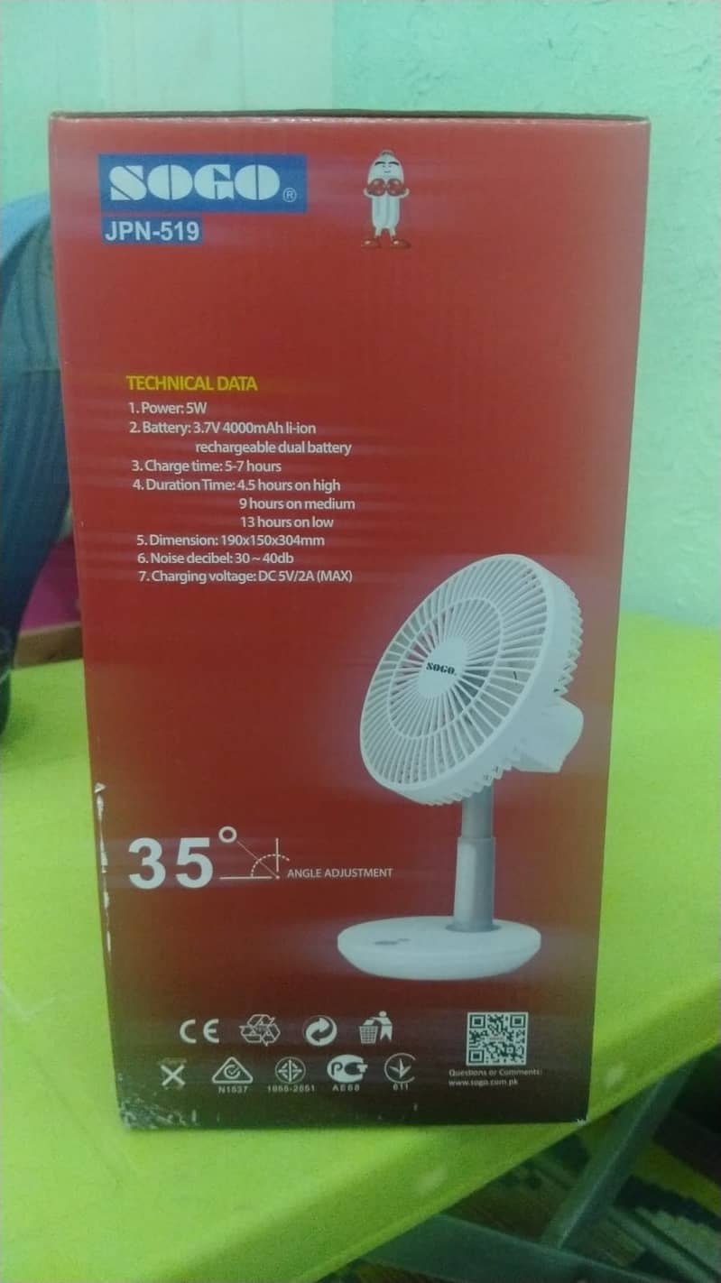 Sogo Rechargeable Fan With lamp 7