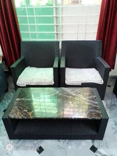 Rattan 2 Seater Sofa with Table
