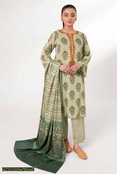 3 pcs women's unstitched lawn printed suit 0