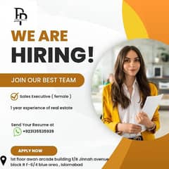 Hiring Female Receptionist & Sales EXECUTIVE