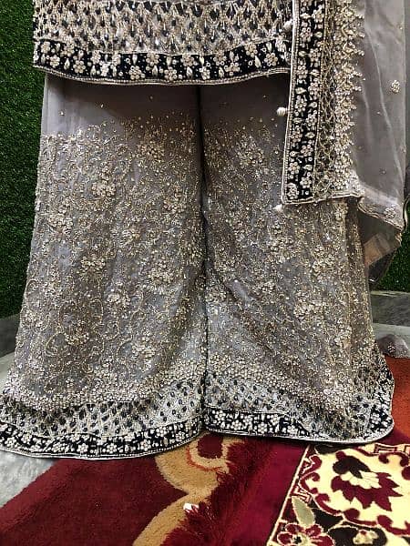 Bridal Walima Dress | Grey Color | Frock/Peplum | Sharara | Dupatta 2