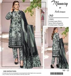 3 Pcs Women's Unstitched Lawn Printed Suit 0