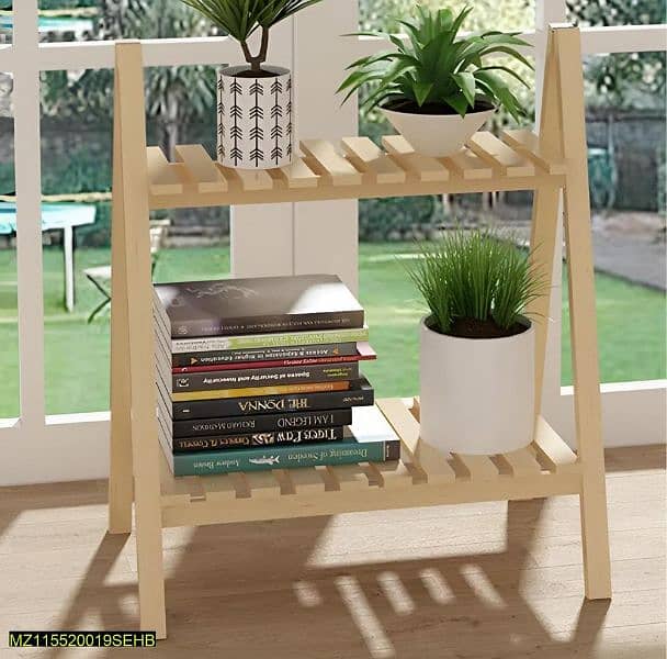 wooden plant stand two tier foldable flower  display  shelf rack 0