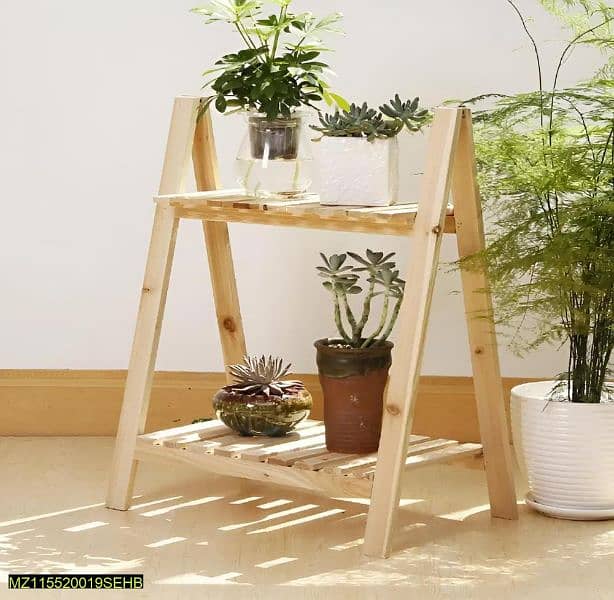 wooden plant stand two tier foldable flower  display  shelf rack 3