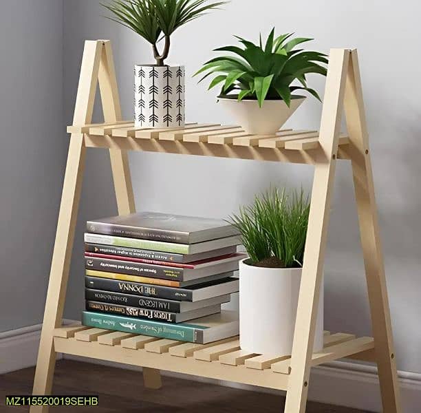 wooden plant stand two tier foldable flower  display  shelf rack 4